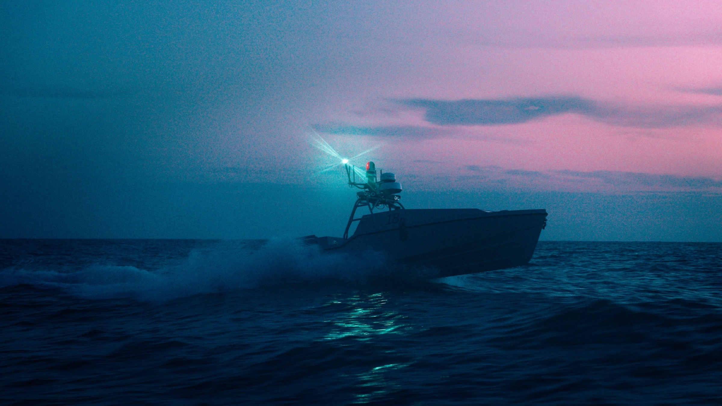 Corsair autonomous surface vessel operating at dusk